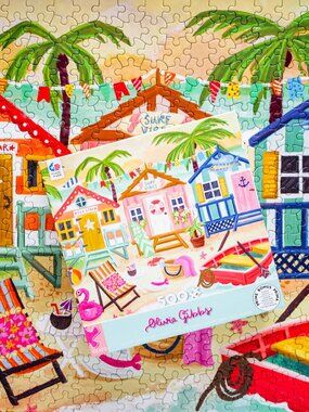 🏄‍♀️ "Beach Bungalows" 🏖 500 Piece Ceaco Jigsaw Puzzle, Art by Olivia Gibbs